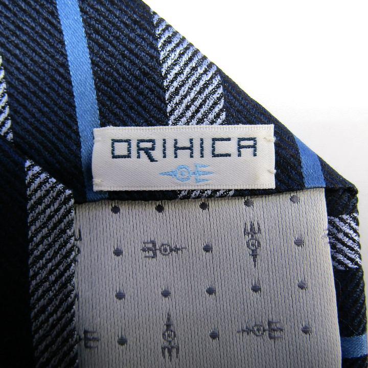 オリヒカ ブランド ネクタイ ストライプ柄 シルク PO メンズ ネイビー