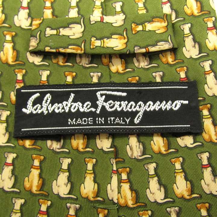サルヴァトーレフェラガモ ブランド ネクタイ 総柄 動物柄 犬 シルク