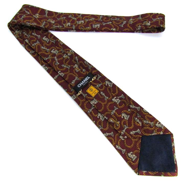 CHANEL シャネル ブランド ネクタイ チェーン付 チェス 総柄
