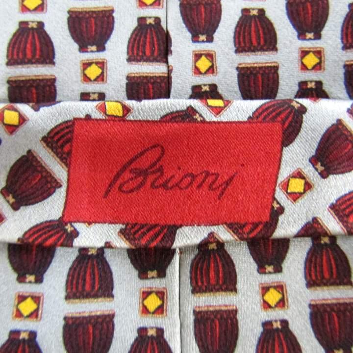 ブリオーニ ブランド ネクタイ 総柄 小紋柄 格子柄 シルク イタリア製 PO メンズ グレー Brioni_3