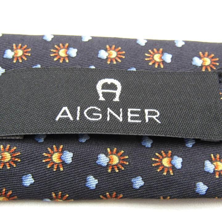 AIGNER（アイグナー） ブランドネクタイ ロゴ 天気 太陽 雲 総柄