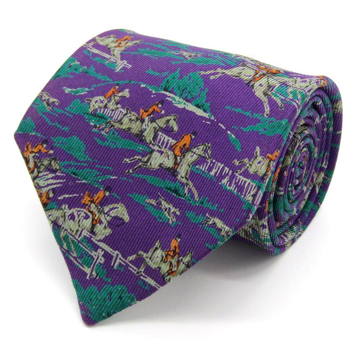 ブランドネクタイ　ラルフローレン　フェラガモ　ランバン　コムデギャルソンなど LANVIN（ランバン） ブランドネクタイ 総柄 乗馬 動物柄 馬 シルク