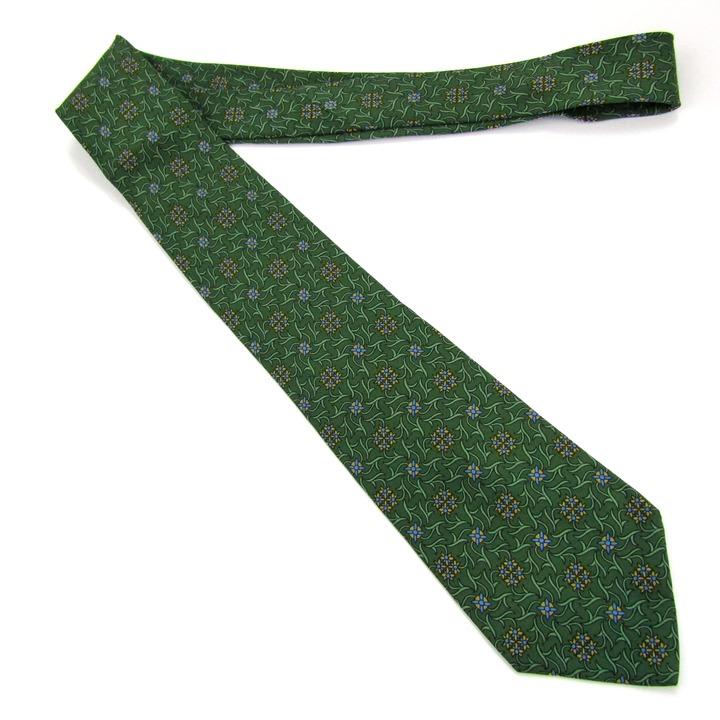 美品 HERMES エルメス H柄 総ロゴ カシミヤ ニットタイ ネクタイ 緑 HERMES（エルメス） ブランド ネクタイ 総柄 花柄 シルク PO メンズ