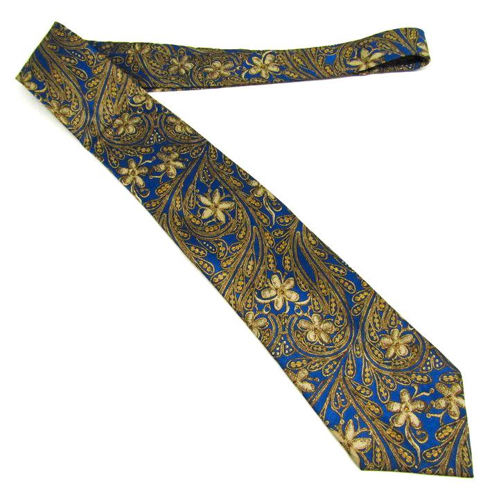 LANVIN(ランバン) ネクタイ メンズ美品  - ネイビー 花柄 LANVIN（ランバン） ブランド ネクタイ 総柄 花柄 シルク フランス製