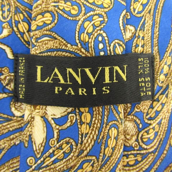 LANVIN(ランバン) ネクタイ メンズ美品  - ネイビー 花柄 LANVIN（ランバン） ブランド ネクタイ 総柄 花柄 シルク フランス製