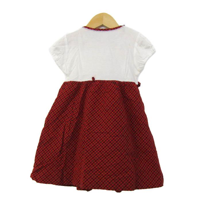 familiar赤い半袖ワンピース 100cm ファミリア ワンピース 日本製 コットン トップス キッズ 女の子用 100