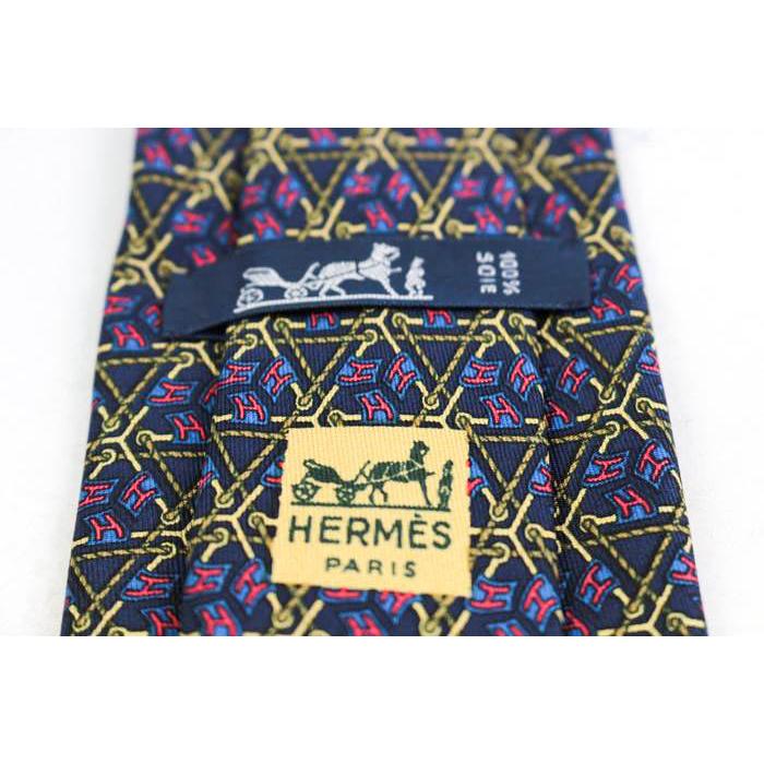 【美品】ネクタイ　エルメス　HERMES　シルク　ゴールド系　H柄　小紋柄 HERMES 【新品】 エルメス ネクタイ シルクツイルタイ 7cm《 H