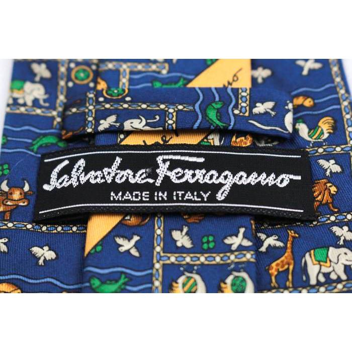 Salvatore Ferragamo 動物柄ネクタイ ネイビー フェラガモ ネクタイ Salvatore Ferragamo 鳥 動物柄 ネイビー