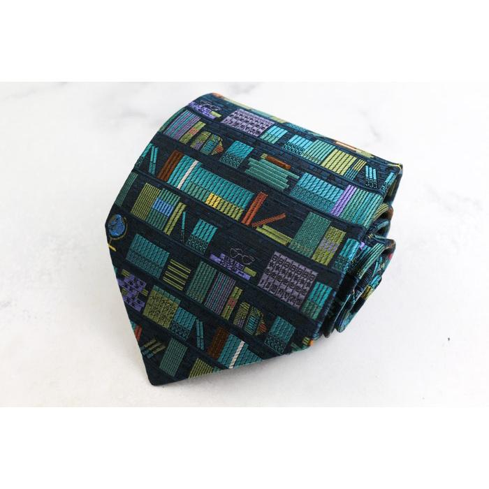 銀座田屋 オーバーテン ブランド ネクタイ 本棚 本 総柄 シルク 日本製