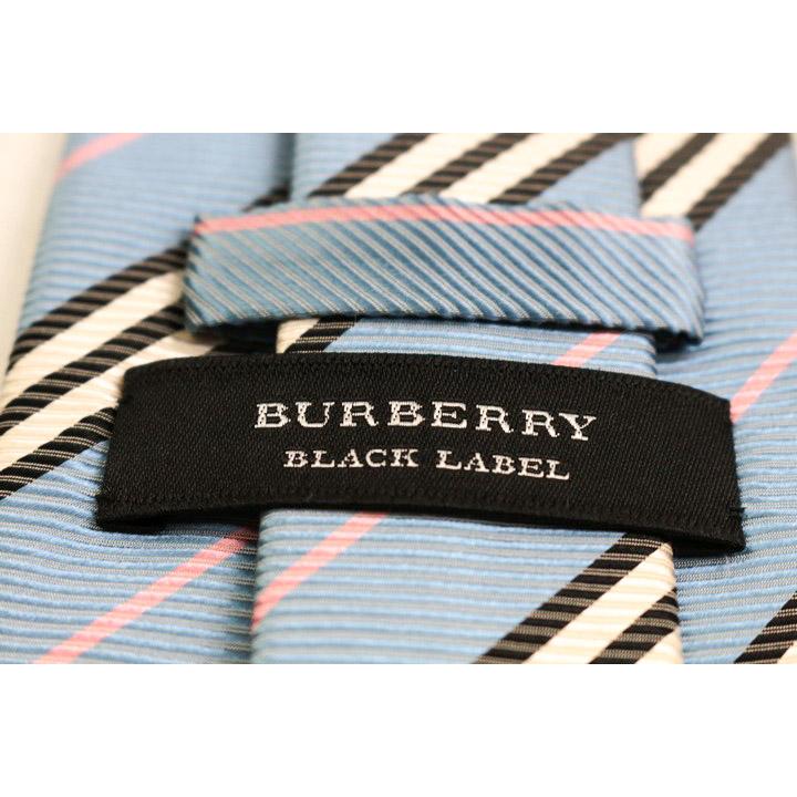 美品 バーバリー ブラックレーベル ネクタイ シルク ストライプ 白系 青 BURBERRY BLACK LABEL バーバリーブラックレーベル ブランド