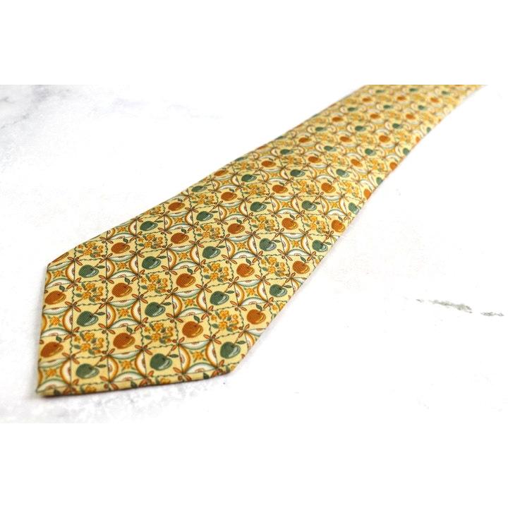 【美品】エルメス ネクタイ イエロー・オレンジ H柄 動物柄【フランス製】 HERMES（エルメス） バタフライツリー ネクタイ 7429 HA スーツ