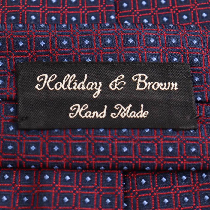 美品 Holliday & Brown ネイビー　ドット ネクタイ シルク ホリデイアンドブラウン ブランド ネクタイ スクエア柄 ドット柄