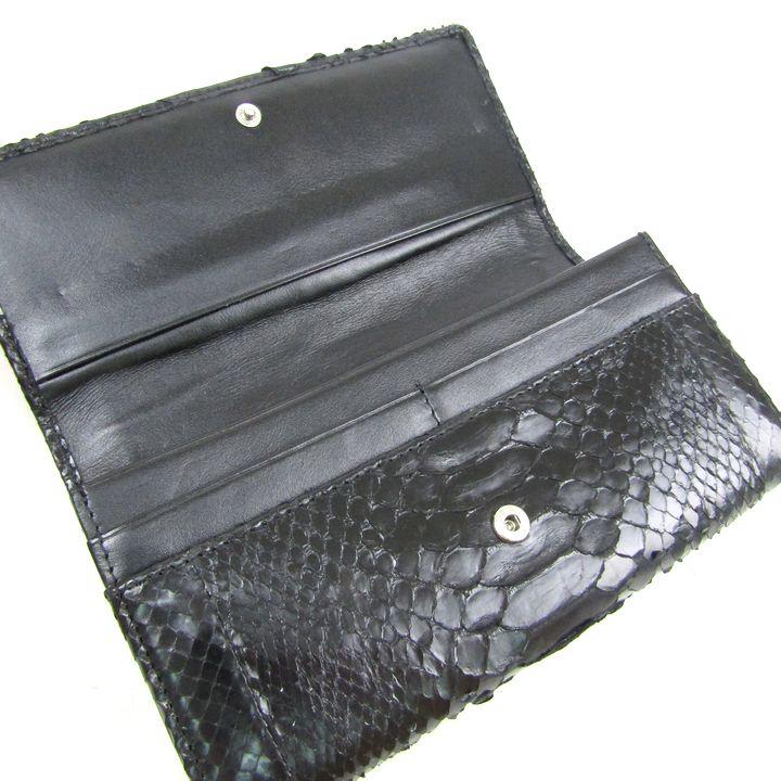 リーブス パイソン レザー 長財布 本革 ロングウォレット ブランド 黒 メンズ ブラック LEAVES リーブス パイソン レザー 長財布 本革 ロングウォレット ブランド 黒