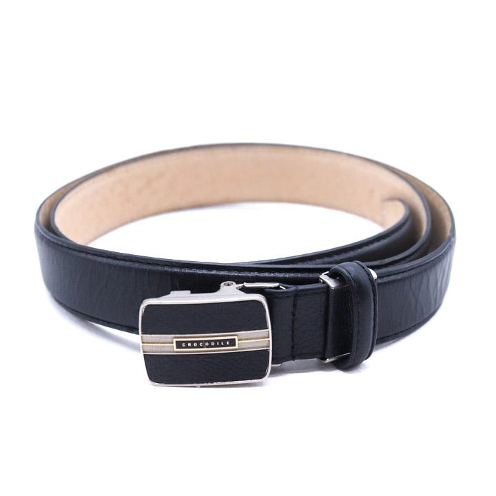 クロコダイル ベルト ロゴバックル ブランド メンズ ブラック