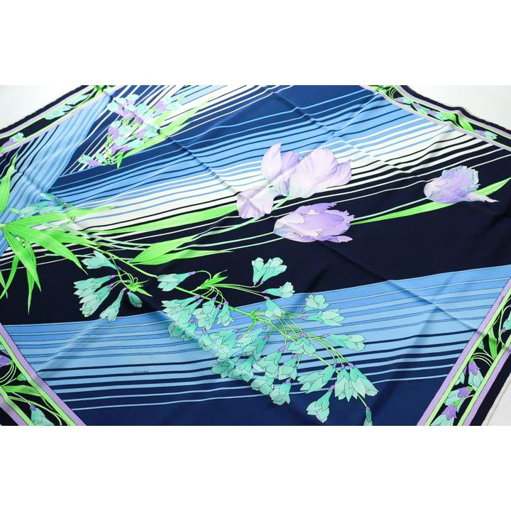 LEONARD レオナール シルク100% 大判 ストール 花柄 ネイビー LEONARD レオナール シルク100% 大判 ストール 花柄 ネイビー