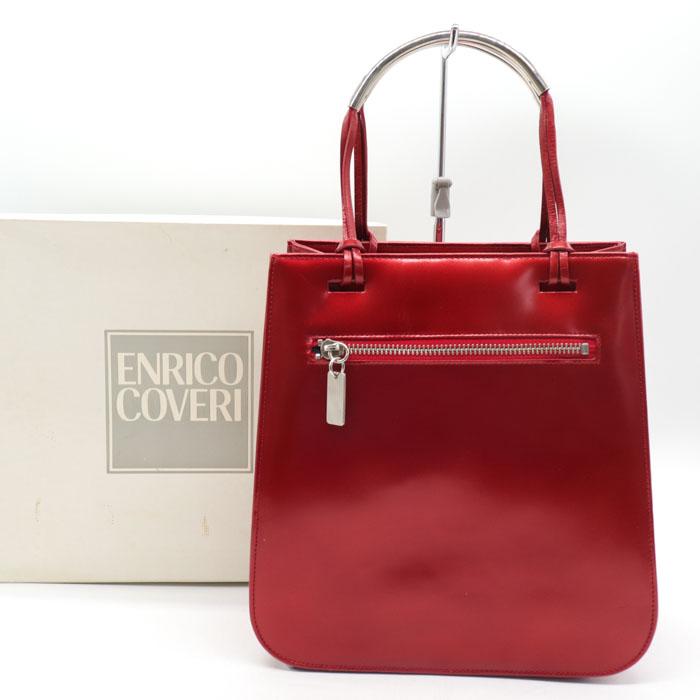 エンリコ・コベリ ハンドバッグ エナメル調 ロゴプレート トートバッグ