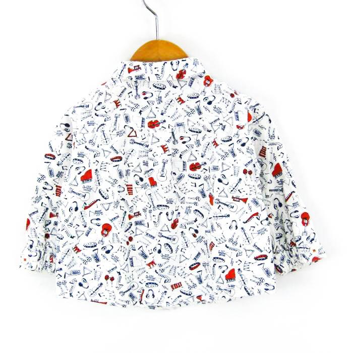 ファミリア 長袖シャツ 総柄 楽器柄 袖ゴム コットン100