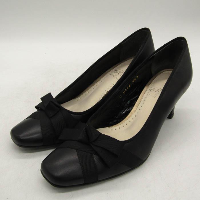 Riz raffiné ブラックパンプス 25 EEE レディース　本革 リズ ラフィーネ Riz raffinee 【3E】2WAYデザインパンプス