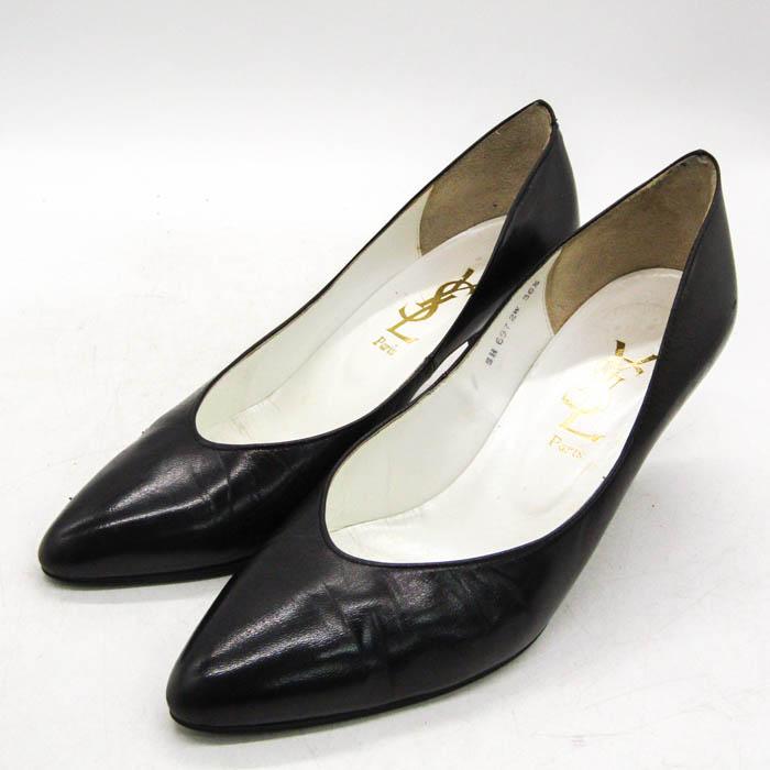 美品 イヴサンローラン スエード ヒール パンプス 黒 80s YVES SAINT LAURENT スエードパンプス 昭和レトロヴィンテージ