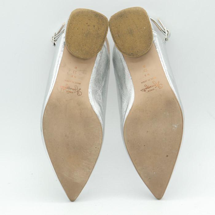 銀座かねまつ バックストラップパンプス ポインテッドトゥ フラット