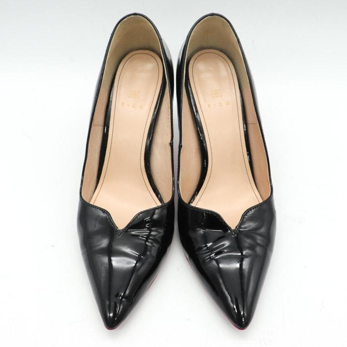 新品】EIZO ブラックレザーポインテッドトゥパンプス 23cm