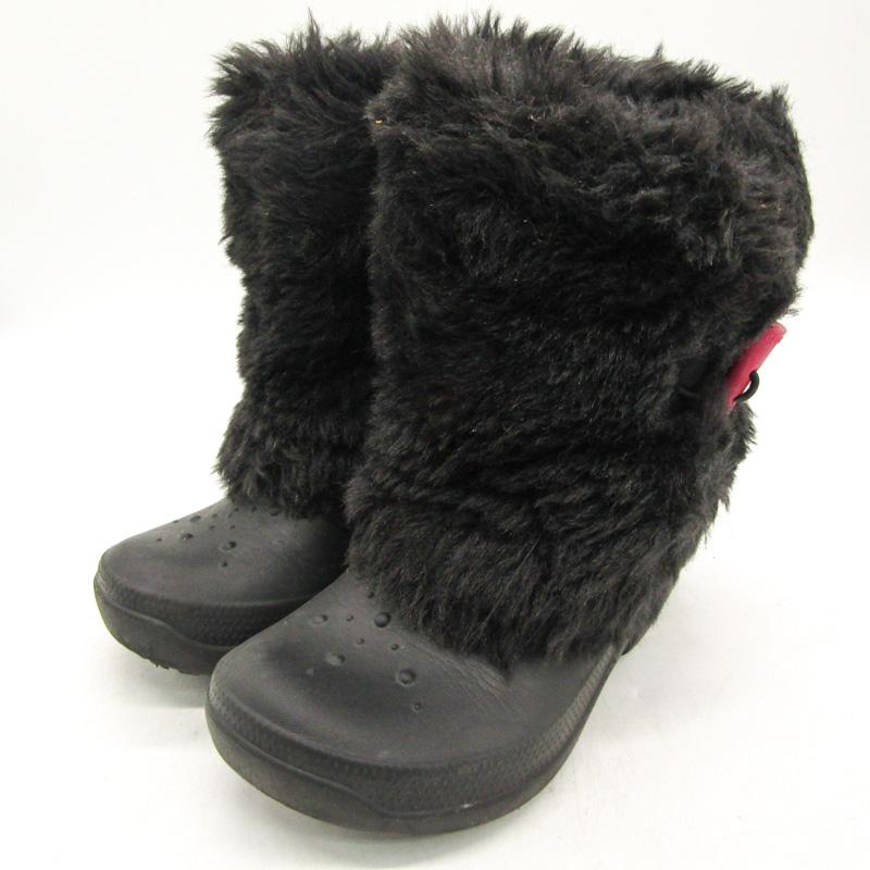 クロックス ボアブーツ ブランド シューズ 靴 黒 キッズ 女の子用 1J3サイズ ブラック crocs | 
