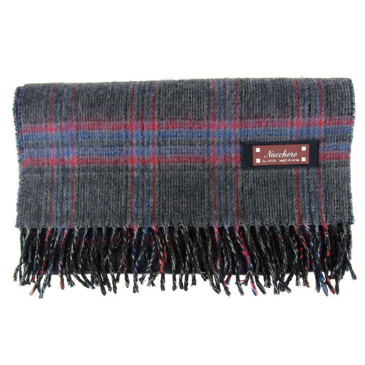 ナッケル マフラー チェック柄 ウール100％ フリンジ ブランド