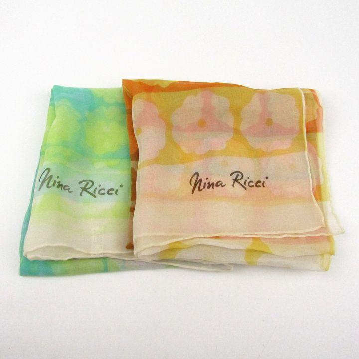 Nina Ricci 花柄シルクスカーフ2枚セット ニナリッチ スカーフ 2点セット 花柄 ロゴ シルク ブランド まとめて