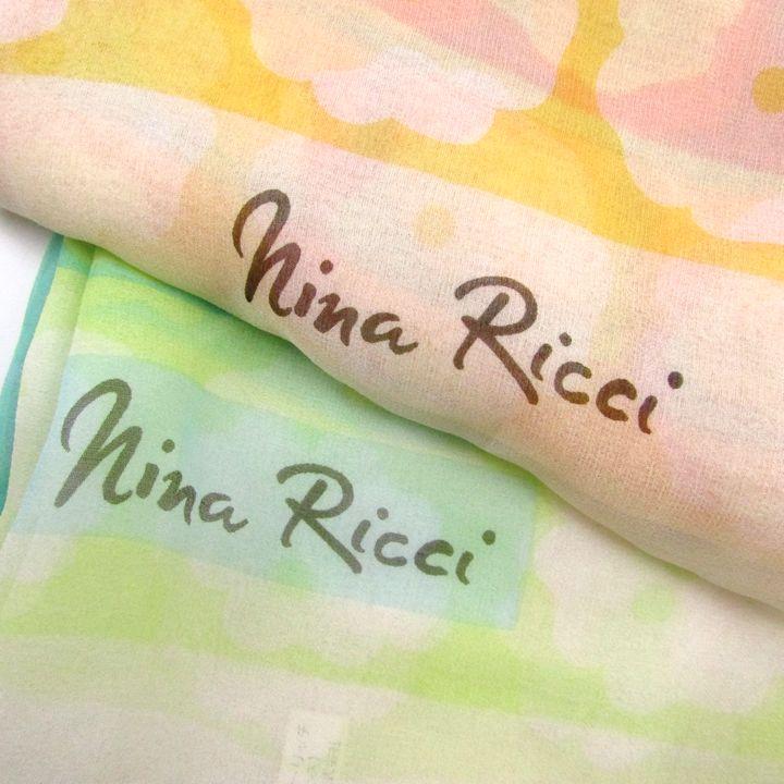 Nina Ricci 花柄シルクスカーフ2枚セット ニナリッチ スカーフ 2点セット 花柄 ロゴ シルク ブランド まとめて