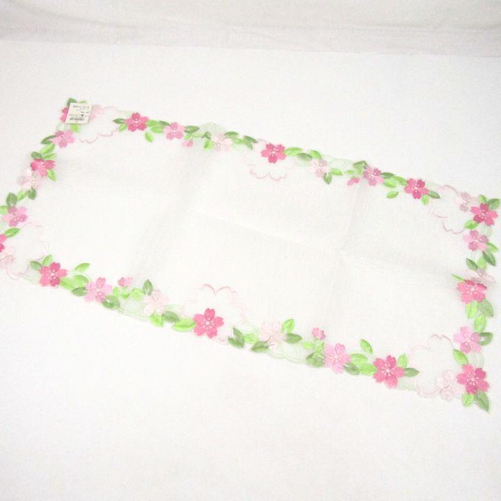 【新品タグ付】近沢レース店 大判テーブルクロス 130×175cm 麻混 白 近沢レース店 テーブルセンター 未使用 桜 花刺繍 クロス キッチン雑貨