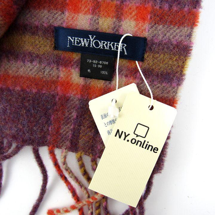 ニューヨーカー マフラー ストール 未使用 ウール チェック柄 ブランド レディース パープル NEWYORKER_1