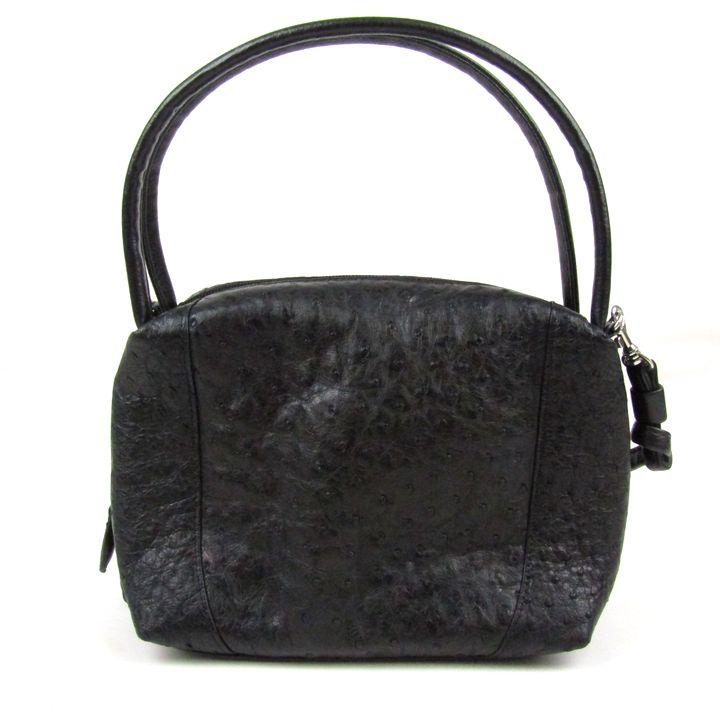 LEATHER JEWELS ハンドバッグ　オーストリッチ　レザー　ブラック キャリー品】オーストリッチ メッシュハンドバッグ ブラック | Outlet