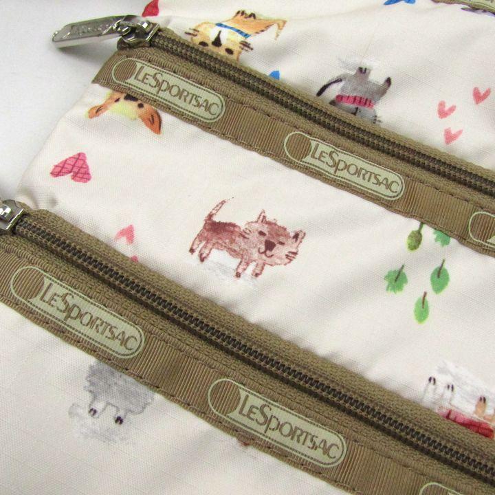 【レスポートサック】ほっこり 犬 猫 アニマル柄 ショルダーバッグ アイボリー LeSportsac（レスポートサック） ショルダーバッグ ねこ いぬ 動物柄