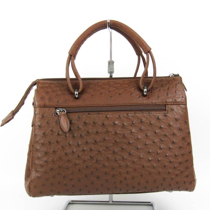 オーストリッチ  ハンドバッグ ブラウン  ostrich フルポイント 芝翫香 オーストリッチ レザー ハンドバッグ 2way ショルダーバッグ 本