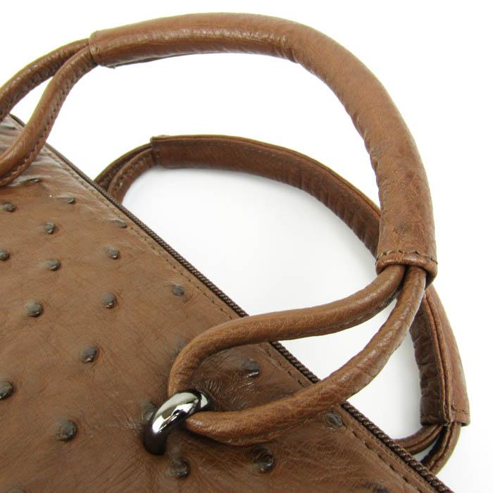 オーストリッチ  ハンドバッグ ブラウン  ostrich ショルダーバッグ 芝翫香 オーストリッチ レザー ハンドバッグ 2way ショルダーバッグ 本