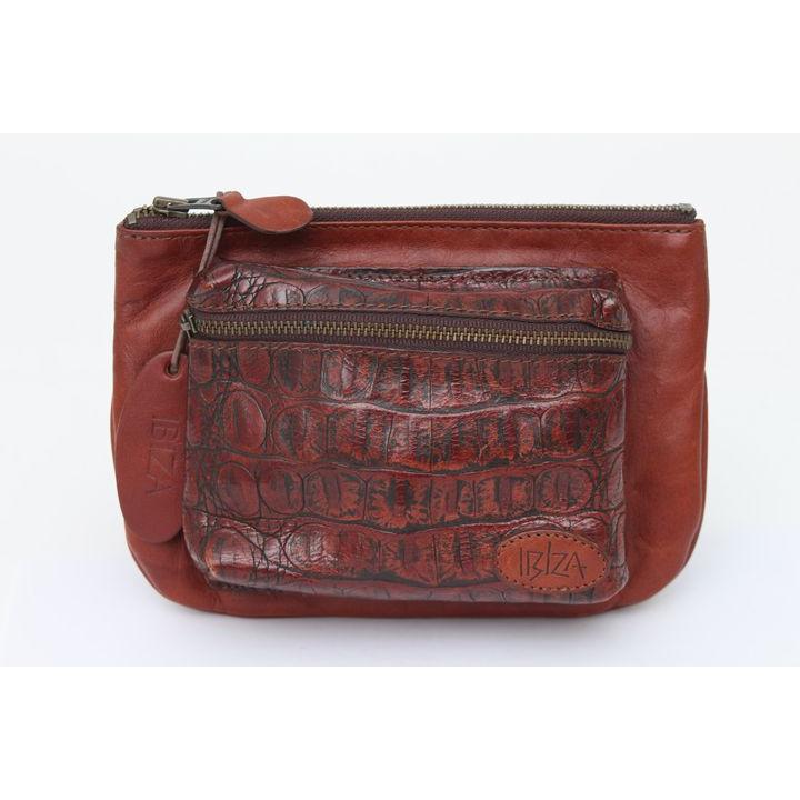 美品！IBIZA イビザ ブラウンレザー ポーチ イビザ ポーチ 本革 オールレザー 切替 ベルトループ付 ブランド