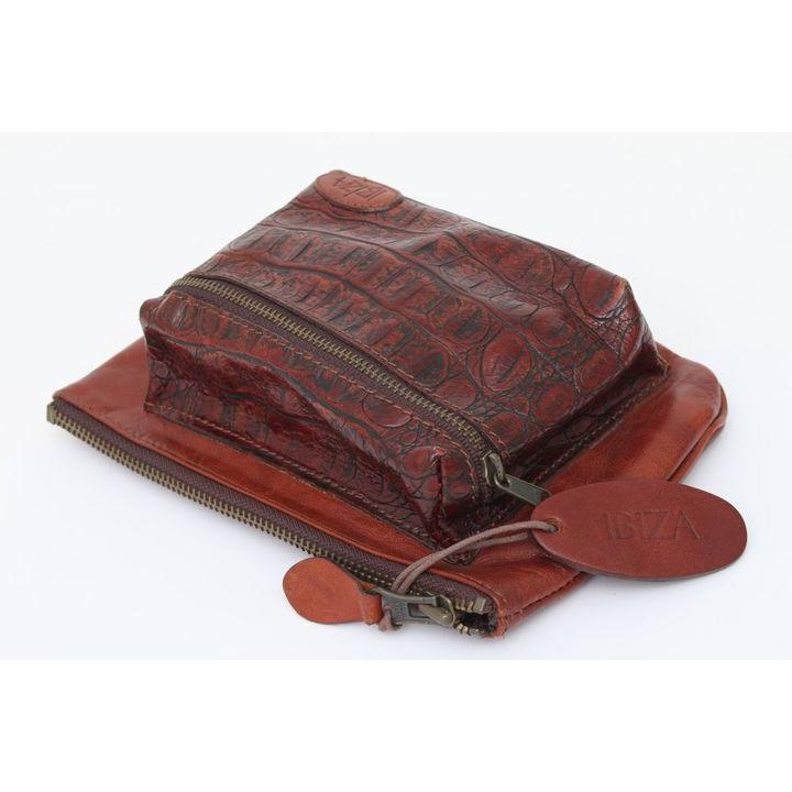 美品！IBIZA イビザ ブラウンレザー ポーチ イビザ ポーチ 本革 オールレザー 切替 ベルトループ付 ブランド