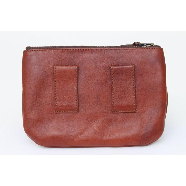 美品！IBIZA イビザ ブラウンレザー ポーチ イビザ ポーチ 本革 オールレザー 切替 ベルトループ付 ブランド