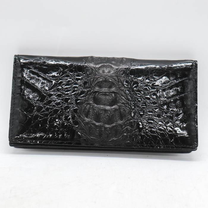 クロコダイル風レザー ブラック 長財布 ビバリー クロコダイル レザー 長財布 本革 ワニ革 ウォレット