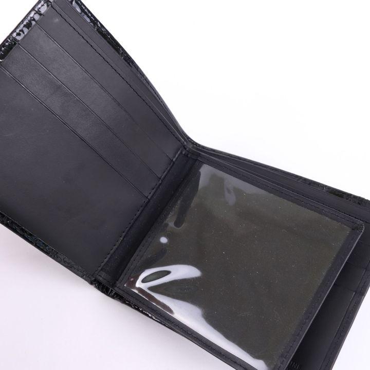二つ折り財布 札入れ カードケース 本革レザー クロコダイル型押し ウォレット 黒 メンズ ブラック MAAT｜kbnet2019v2｜03