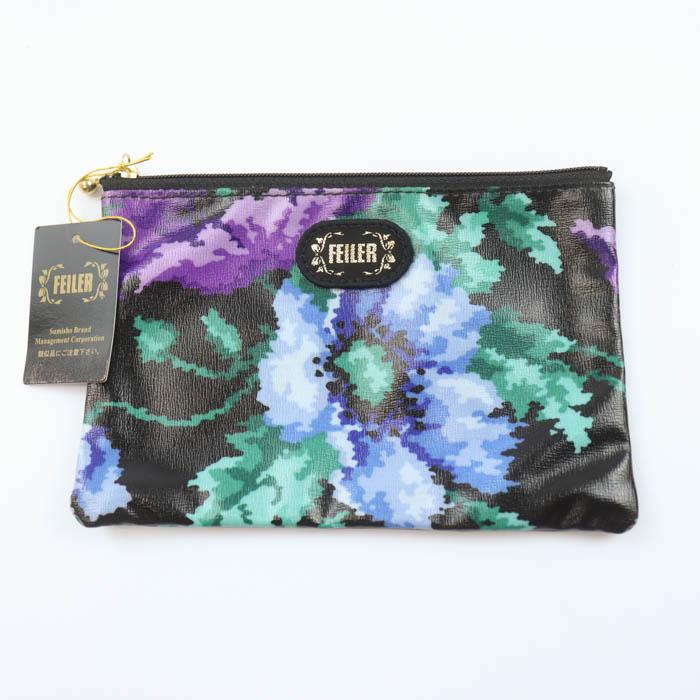 FEILER 花柄マルチポーチ グレー×パープル feiler（フェイラー） ポーチ マルチケース 未使用品 花柄 ブランド