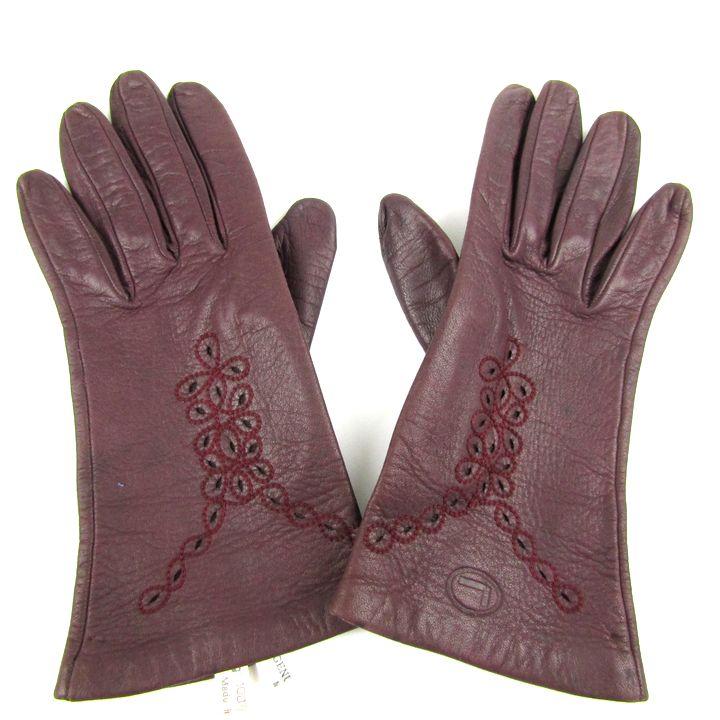 ISABEL CANOVAS フランスヴィンテージ　刺繍レザー手袋&ベルトセット LANCEL（ランセル） 手袋 本革 レザーグローブ 刺繍 ロゴ イタリア製