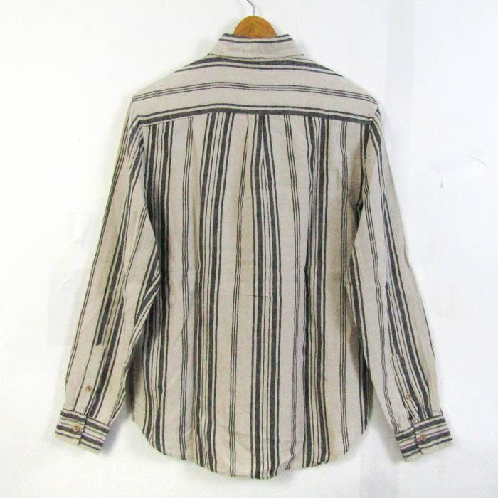 ハウスオブブルース 長袖シャツ トップス ストライプ柄 リネン100% メンズ Mサイズ ベージュ×黒 House of Blues |  | 01