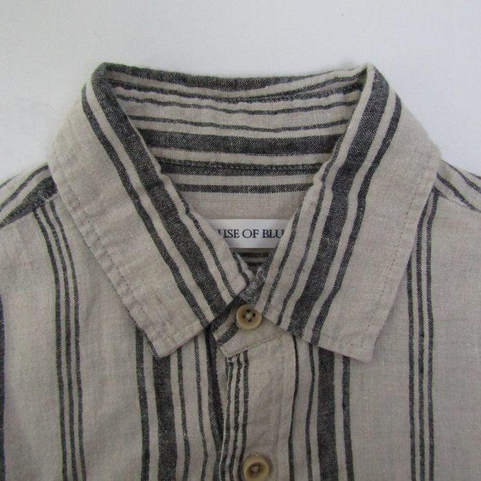 ハウスオブブルース 長袖シャツ トップス ストライプ柄 リネン100% メンズ Mサイズ ベージュ×黒 House of Blues |  | 03