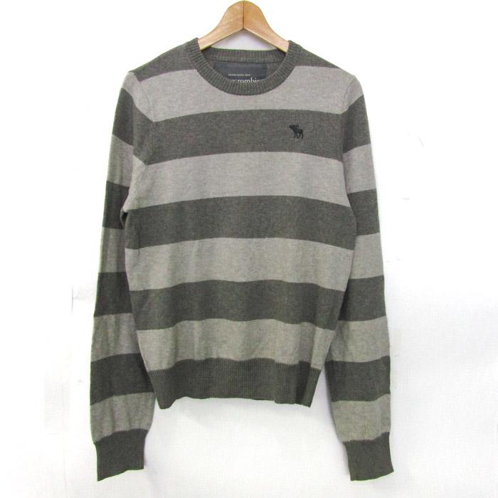 アバクロンビー&フィッチ セーター トップス 長袖 ニット ボーダー柄 メンズ Mサイズ グレー Abercrombie & Fitch | Abercrombie&Fitch