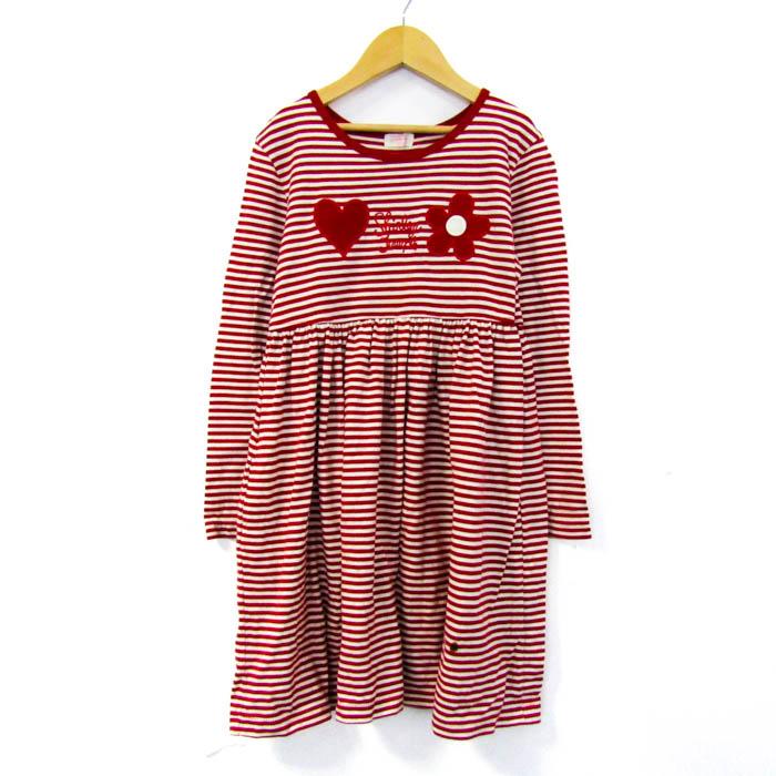 シャーリーテンプル ワンピース 長袖 コットン トップス 赤 白 キッズ 女の子用 130サイズ レッド×ホワイト Shirley Temple | 