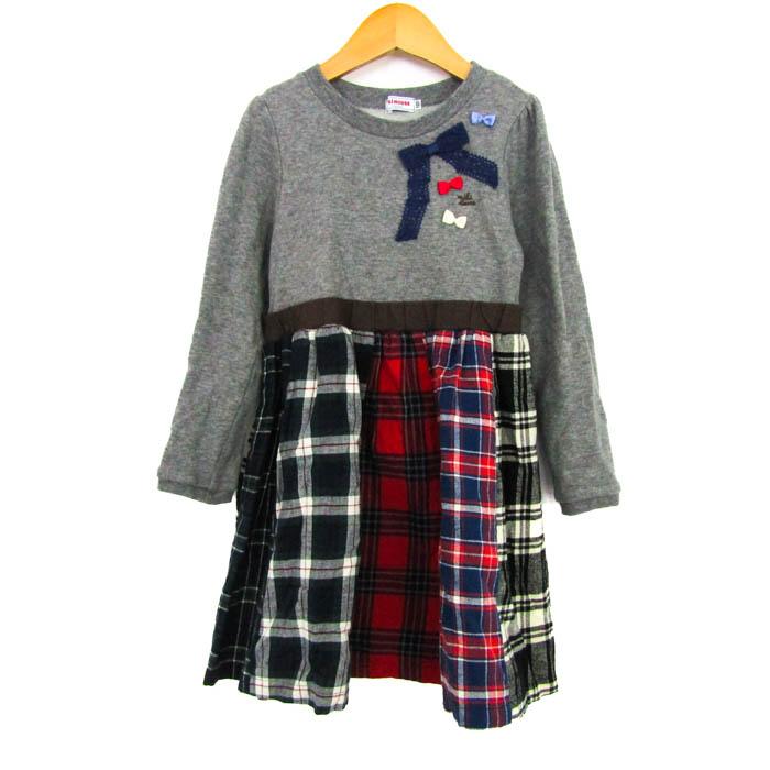 ミキハウス 切替ワンピース 長袖 チェック柄 トップス キッズ