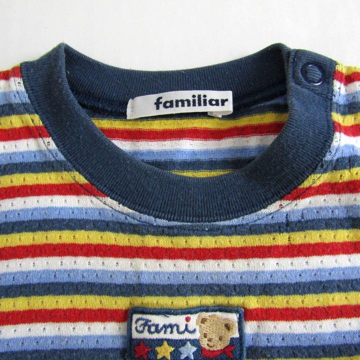 ファミリア 半袖Tシャツ トップス ボーダー柄 肩スナップ