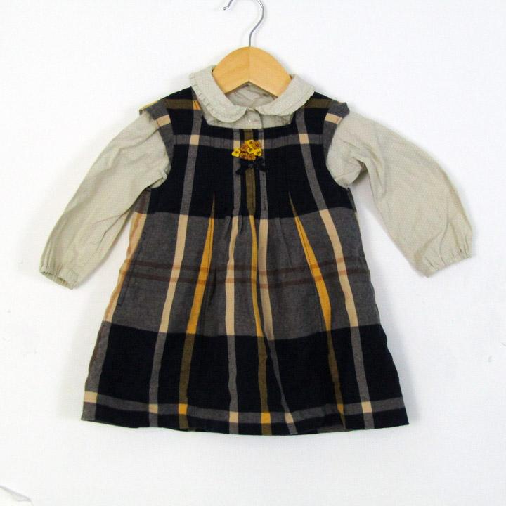 ファミリア ワンピース 長袖 チェック柄 トップス ベビー 女の子