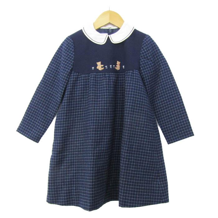 ファミリア 長袖 襟付きワンピース 110 美品 ファミリア ワンピース 長袖 ウール混 入園 卒園 セレモニー ブランド